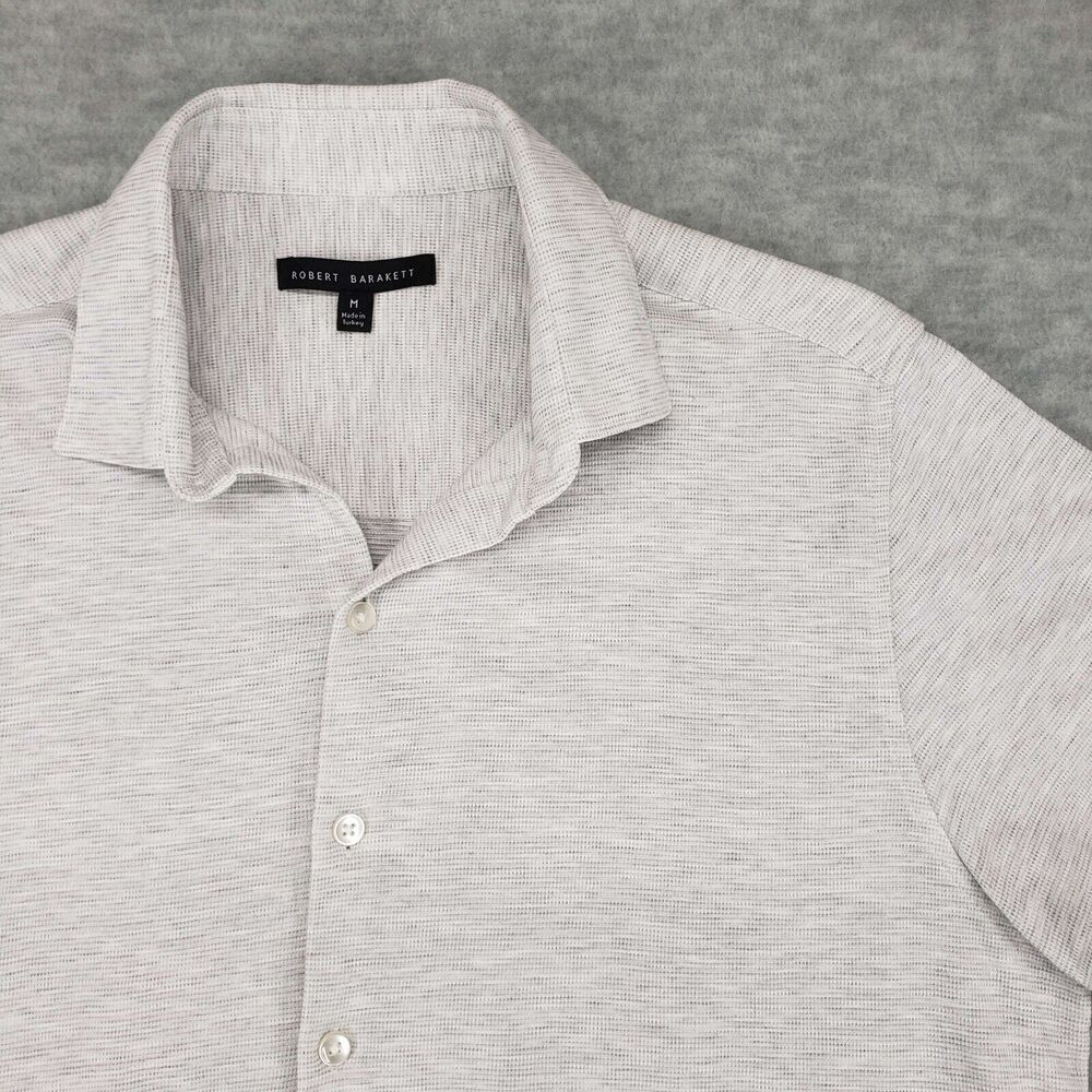 Robert Barakett Whitner Knit Shirt Mens Medium Grey Short Sleeve Button Up